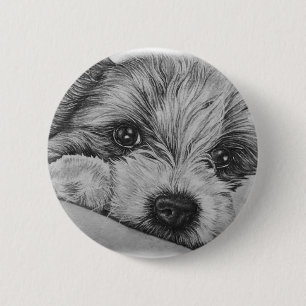 Puppy Dog Drawing of Cute Animal Art Pinback Button