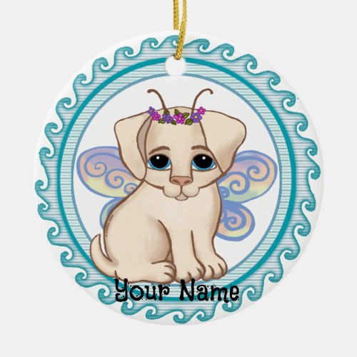 Puppy Dog Fairy  custom name  Ceramic Ornament