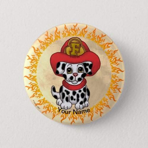 Puppy Dog Firefighter custom name Button