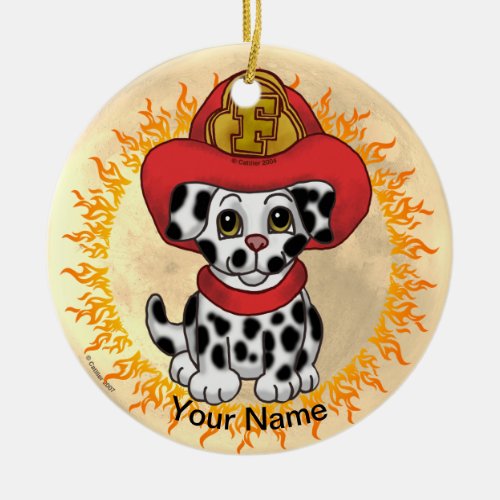 Puppy Dog Firefighter custom name Ceramic Ornament