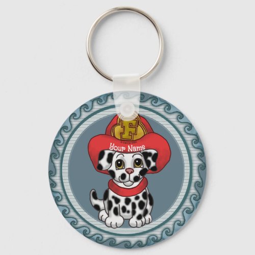 Puppy Dog Firefighter custom name  Keychain