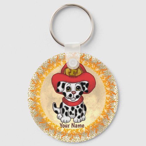 Puppy Dog Firefighter custom name  keychain