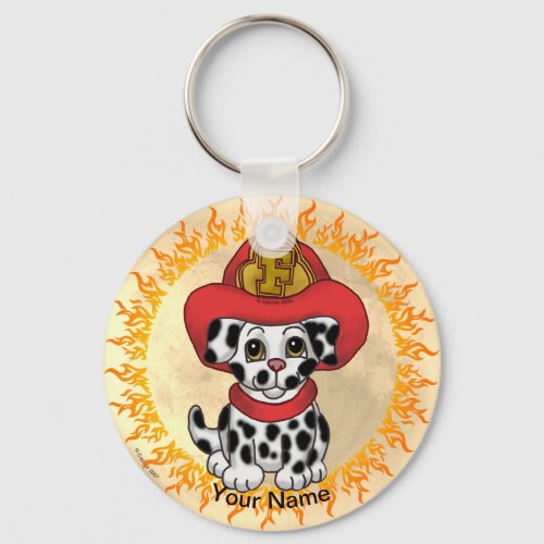 Puppy Dog Firefighter custom name Keychain