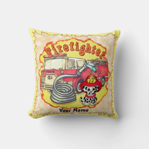 Puppy Dog Firetruck Firefighter Throw Pillow