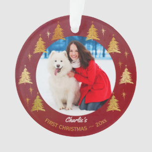 Puppy Dog First Christmas Pet Photo Red Tree Ornament