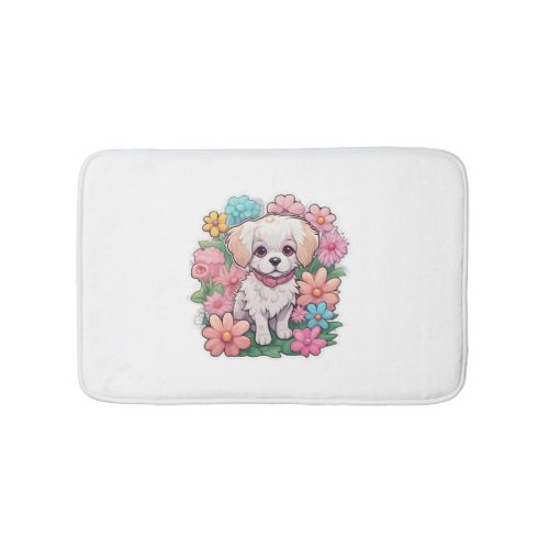 Puppy Dog Flower Floral Cute   Bath Mat