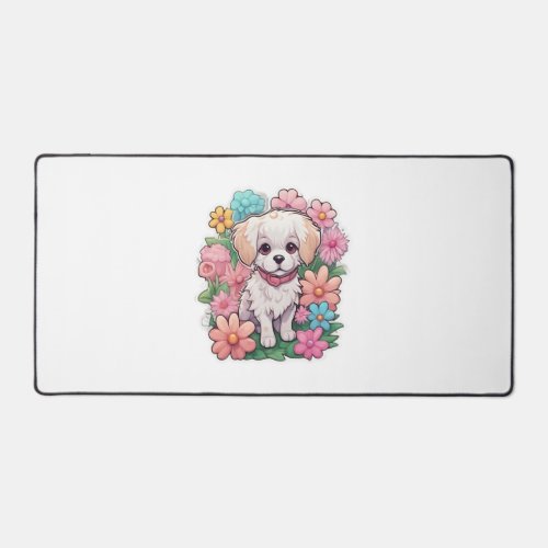 Puppy Dog Flower Floral Cute   Desk Mat