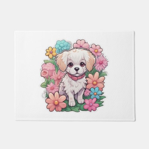Puppy Dog Flower Floral Cute   Doormat