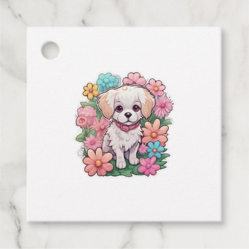 Puppy Dog Flower Floral Cute   Favor Tags
