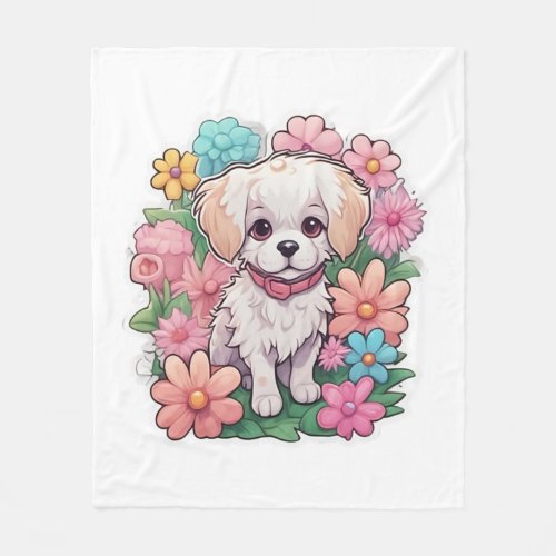 Puppy Dog Flower Floral Cute   Fleece Blanket