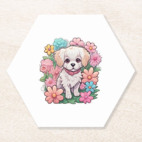 Puppy Dog Flower Floral Cute   Paper Coaster