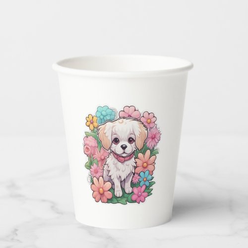 Puppy Dog Flower Floral Cute   Paper Cups