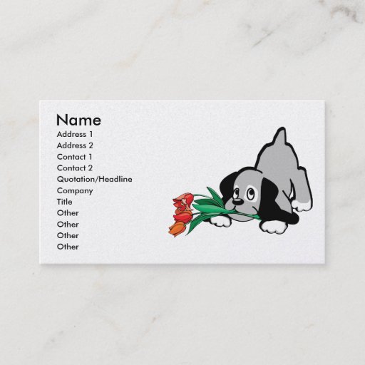 Customizable puppy dog flowers business card