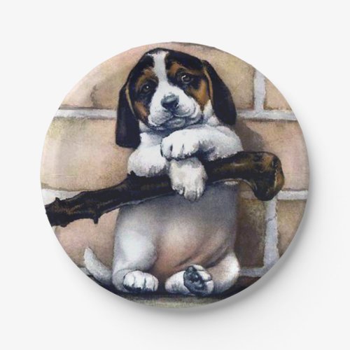 Puppy dog for sale cute vintage illustration beagl paper plates