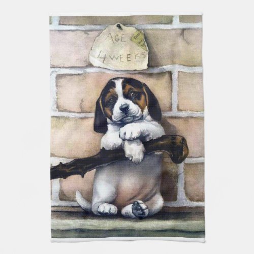 Puppy dog for sale cute vintage illustration kitchen towel