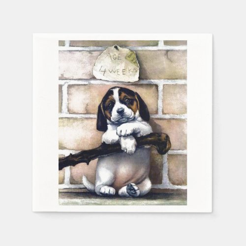 Puppy dog for sale cute vintage illustration napkins