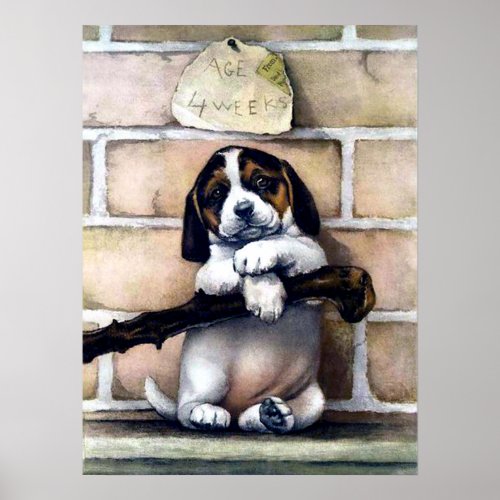 Puppy dog for sale cute vintage illustration poster