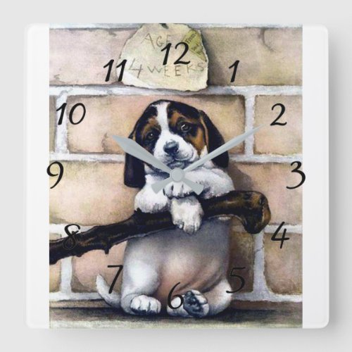 Puppy dog for sale cute vintage illustration square wall clock