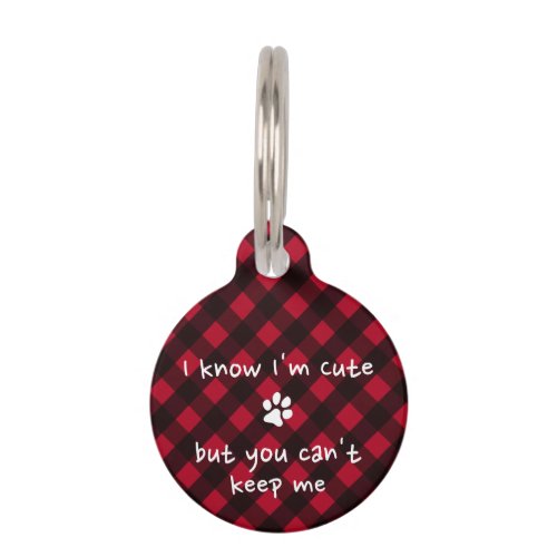 Puppy Dog Funny Red Buffalo Plaid Personalized Pet ID Tag