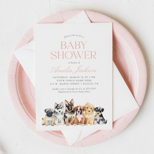 Puppy Dog Girl Baby Shower Invitation