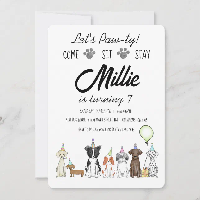 Puppy Dog Girl Birthday Pawty Invitation | Zazzle