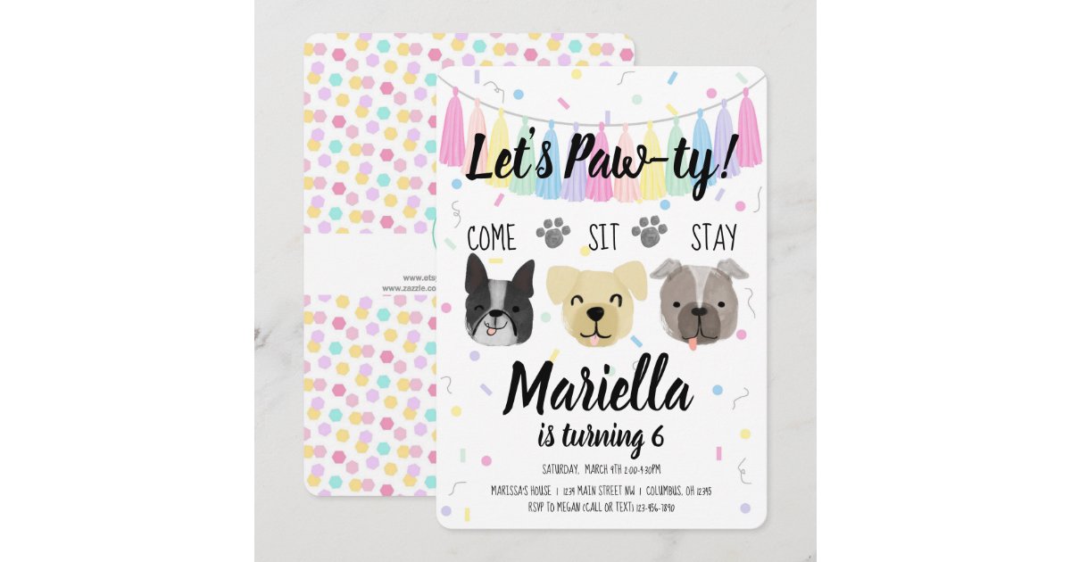 Puppy Dog Girl Birthday Pawty Invitation | Zazzle