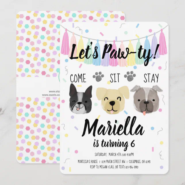 Puppy Dog Girl Birthday Pawty Invitation | Zazzle