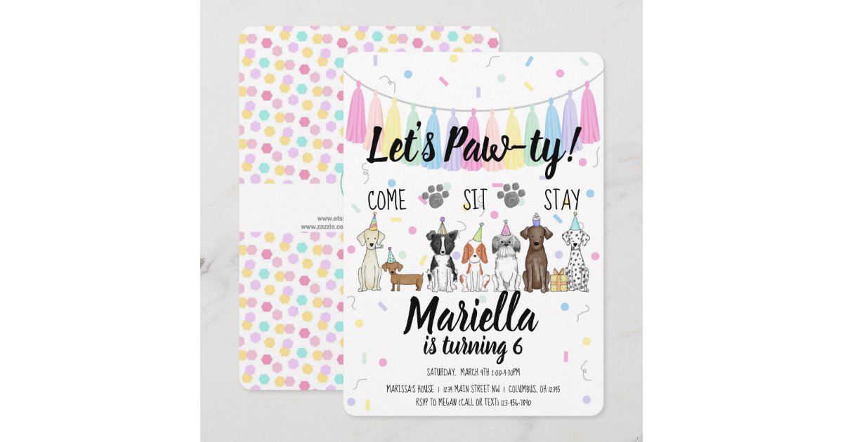Puppy Dog Girl Birthday Pawty Invitation | Zazzle