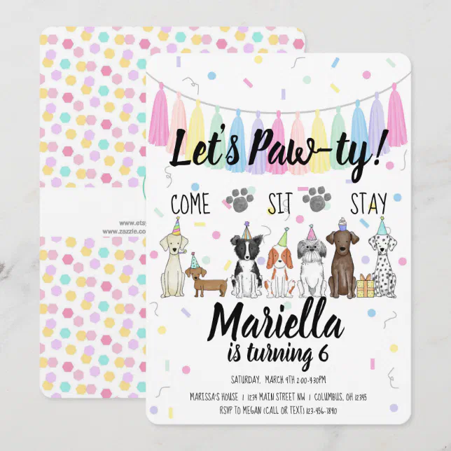 Puppy Dog Girl Birthday Pawty Invitation | Zazzle