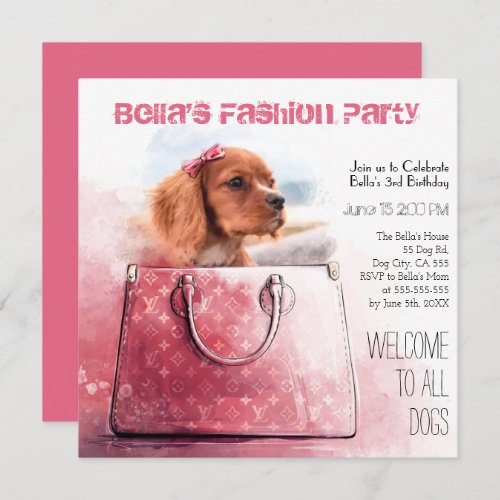Puppy Dog Girl Birthday Watercolor Party Photo Pet Invitation