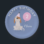Puppy Dog Girls Birthday Party Paper Plates<br><div class="desc">Celebrate your child's birthday with this cute puppy dog illustration with a party hat and balloon. Personalize this fun birthday paper plate by adding your kid's name and age. The party hat and the balloon is in pink color.</div>