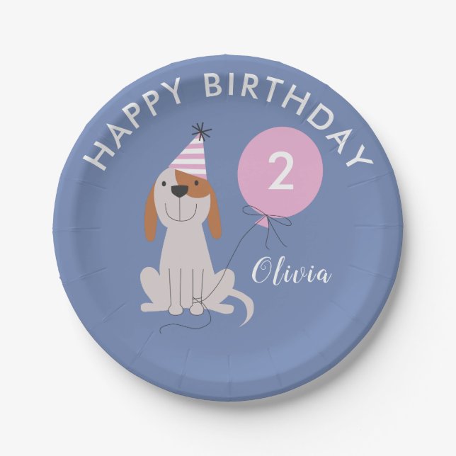 Puppy Dog Girls Birthday Party Paper Plates (Front)