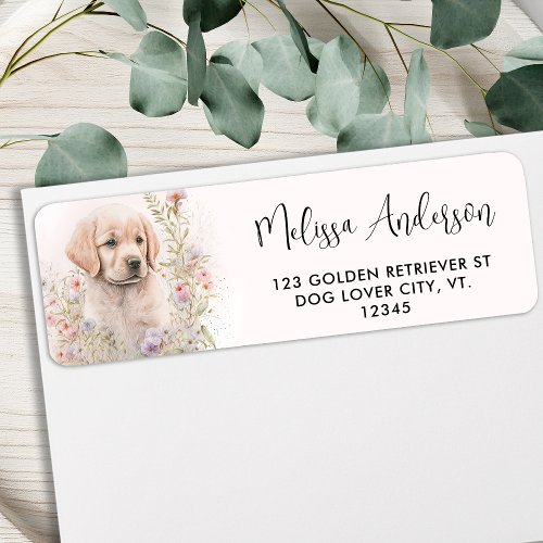 Puppy Dog Golden Retriever Floral Return Address  Label