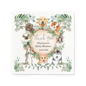 Puppy Dog Greenery Leaves Baby Shower 1st Birthday Napkins