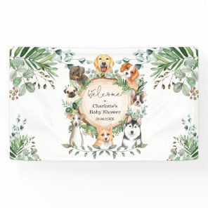Puppy Dog Greenery Leaves Baby Shower Welcome Banner