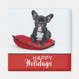 Puppy Dog Happy Holidays Pet Photo Red Magnet