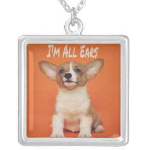 Puppy Dog I'm All Ears, Cute Meme Silver Plated Necklace