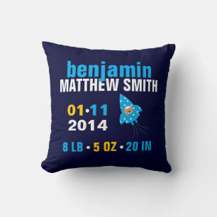 Puppy Dog in a Rocket Ship Baby Birth Announcement Throw Pillow