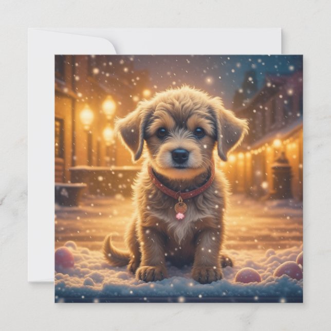  Puppy Dog in the Snow Personalized Christmas Card (Front)