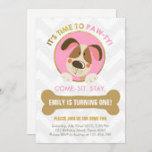 Puppy dog invitation pink and Gold Paw-ty (Front/Back)