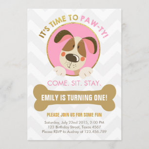 Puppy dog invitation pink and Gold Paw-ty