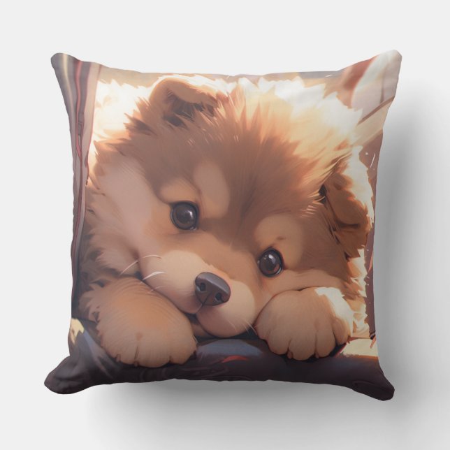 Puppy dog kawaii style throw pillow (Front)