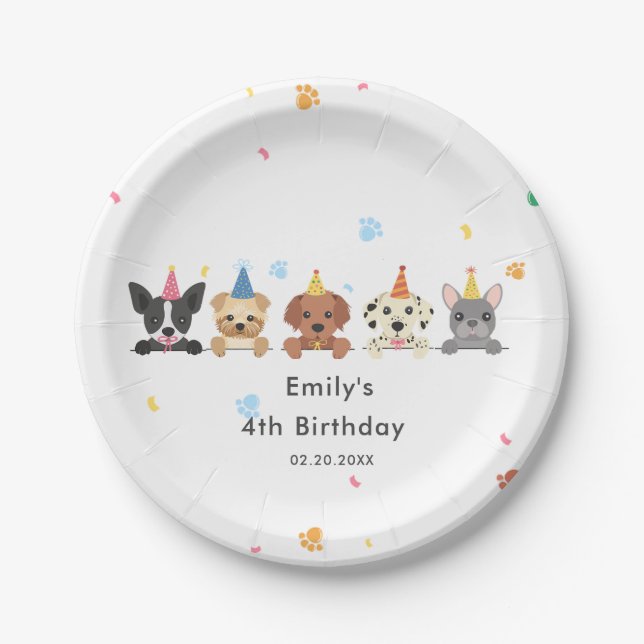  Puppy Dog Kids Birthday Party Paper Plates (Front)