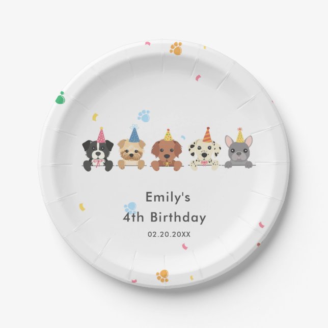  Puppy Dog Kids Birthday Party Paper Plates (Front)