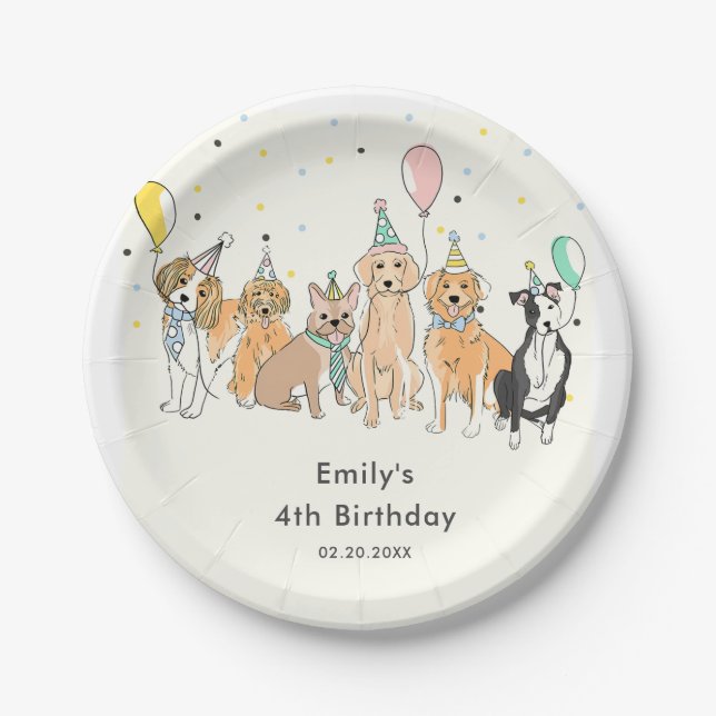  Puppy Dog Kids Birthday Party Paper Plates (Front)