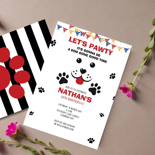 Puppy Dog Lets Pawty Birthday Boy Invitation | Zazzle