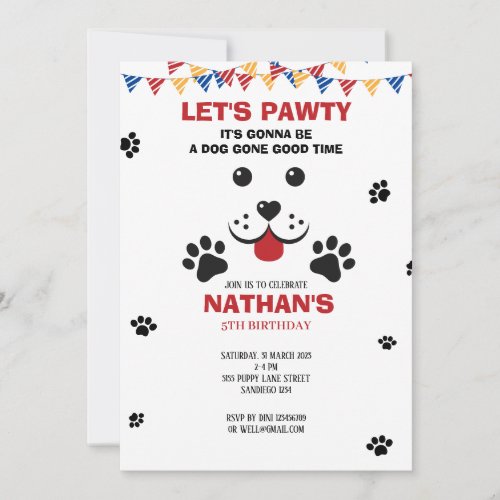 Puppy Dog Lets Pawty  Birthday Boy Invitation
