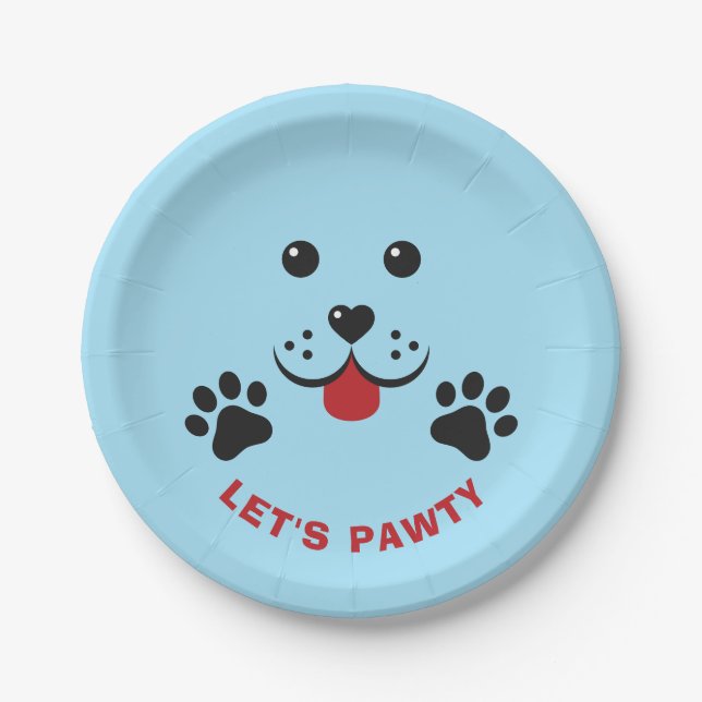 Puppy Dog Lets Pawty  Birthday Boy Paper Plates (Front)