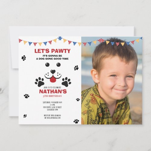 Puppy Dog Lets Pawty  Birthday Boy Photo Invitation