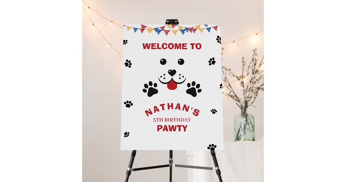 Puppy Dog Lets Pawty Birthday Boy Welcome Sign | Zazzle